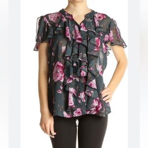 Converse One Star Women Gray Short Sleeve Floral Print Blouse Size XS